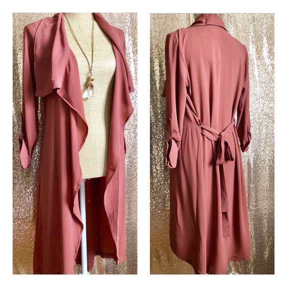 Active USA Jackets & Blazers - LAST 1✨Cascading Rust Duster Light Jacket Ruffled